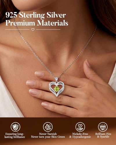 Image of CDE S925 Birthstone Heart Pendant Necklaces Jewelry Gifts for Wife