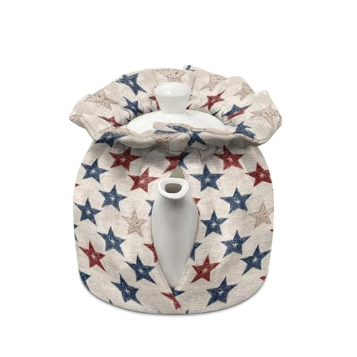 Image of Xoenoiee American Patriotic Stars Pattern Tea Cozy Tea Pot Cover Insulation Tea Cosy Teapot Dust Cover Teapot Warmer for Home Kitchen Teapot Covers