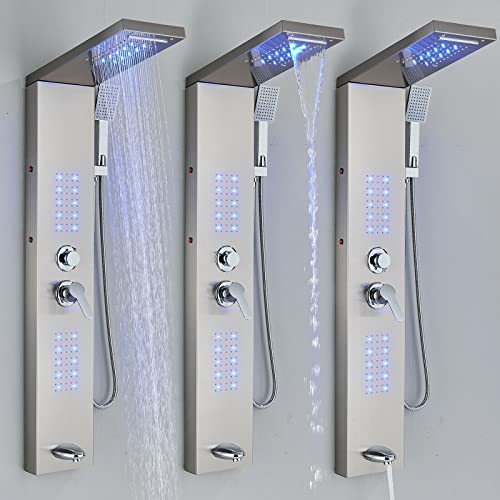 Panel de Ducha LED de Acero Inoxidable con Torre para Lluvia y Masaje miniatura 2