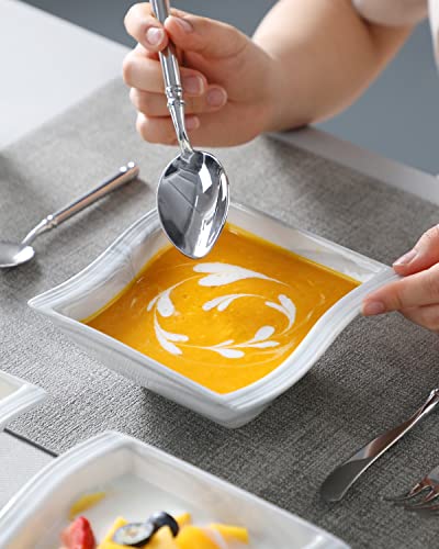 Malacasa Cereal Bowls, 15Oz Square Bowls Set Of 6, Porcelain Soup Bowls For Kitchen, Serving Bowl For Yogurt Salads Ice Cream Dessert Side Dish, Microwave Dishwasher Safe, Marble Grey, Series Flora #TOP5