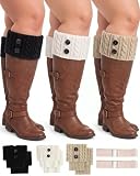 Coume 3 Pairs 6" Women's Extra Wide Calf Boot Cuffs Black White Khaki | Plus Size Boot Toppers for Women, Leg Warmer Socks Gift for Christmas, Winter