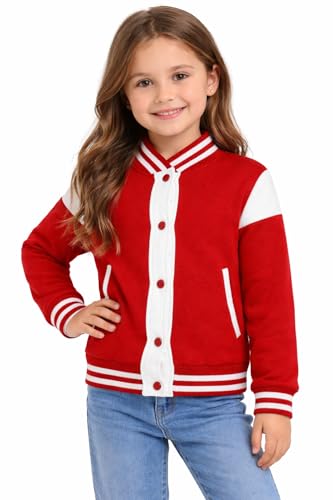 A2Z 4 Kids Baseball Kontrast Jacke Varsity Stilvoll Rot Mantel Lange Ärmel - B.B Plain Jacket 001 Red._11-12