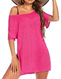 Ekouaer Women's Swimsuit Beach Cover Up Short Sleeve Cover Ups for Swimwear Bathing Suit Coverups Hot Pink Lrage