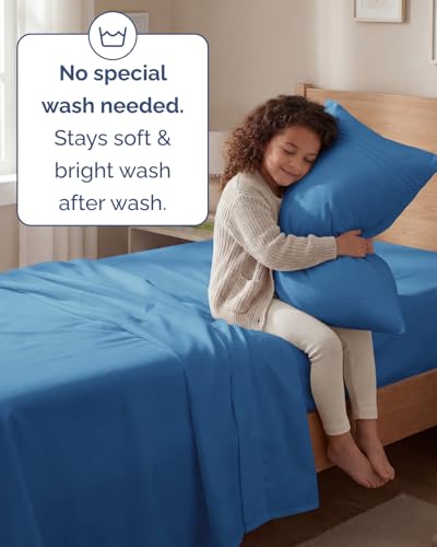Twin Size 3 Piece Sheet Set - Comfy Breathable & Cooling Sheets - Hotel Luxury Bed Sheets for Women & Men - Deep Pockets, Easy-Fit, Soft & Wrinkle Free Sheets - Denim Blue Oeko-Tex Bed Sheet Set — view 6