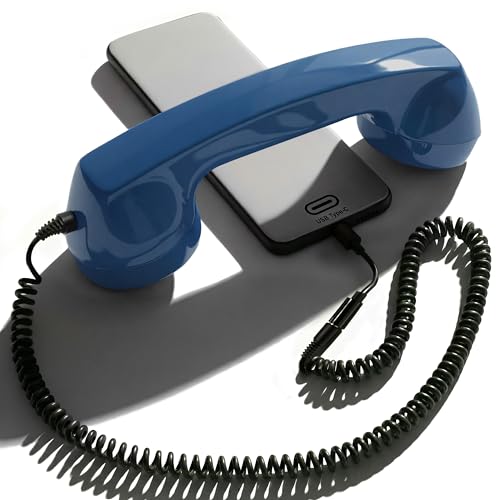Opis 60s Micro: Auricular telefónico Retro y Vintage, Ideal para móvil. Adaptación a Auriculares Retro iPhone y Android con USB Azul