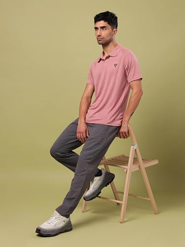 Image of TECHNOSPORT Men's 100% Polyester Slim Fit Self-Design Half Sleeve Polo T-Shirt with Double Cool, SPF50+ Properties for Gym, Workout 7 Regular Use