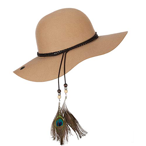Jeanne Simmons Women's Wool Leather Band Suede Rope Tie With Feather Detailed Bucket Hat - Camel Osfm #TOP4