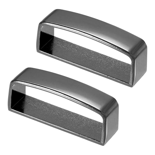 M METERXITY 2-Pack Metal Loop Keeper Accessories, 1.7 Inch/ 4.35 cm Belt Loop Keepers Use for Holding Extra Length Straps in Place Pants, Frosted Strap Ring Buckle [Black]
