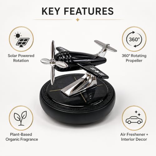 Image of Solar Powered Car Dashboard Perfume Diffuser with 360 Rotating Aeroplane Glider 2026, Plant-Based Organic Fragrance | Imported Airplane Design | Air Freshener & Interior Decoration | Black