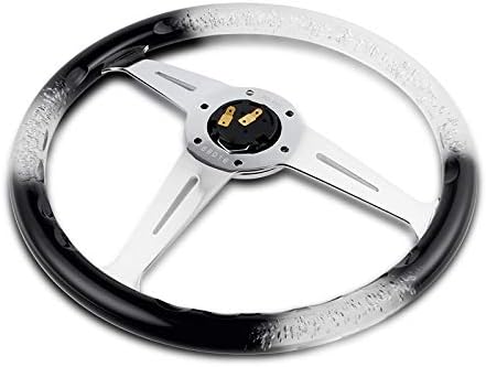 Miniatura 2 de W-Power, Volante universal de 13.7 pulgadas con 6 agujeros de perno de aluminio pulido negro transparente diamante estilo burbuja de cristal, botón