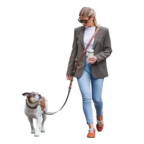 FREUDENTIER Umhängeleine Hund - Hundeleine 3m zum Umhängen, stufenlos verstellbar - Leine für kleine, mittelgroße & große Hunde (Braun, 3m)