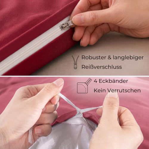 Soifox Bettwäsche 200x220 3 teilig Mikrofaser Rot-Rosa Farbverlauf – Ansicht 4