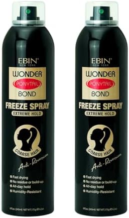 EBIN NEW YORK Wonder Ponytail Bond Freeze Spray Extreme Hold Bundle with Precision Styling Nozzle Long Lasting Hair Spray for Sleek Ponytails & Updos โ Humidity Resistant โ Gift Set (2 Pack)