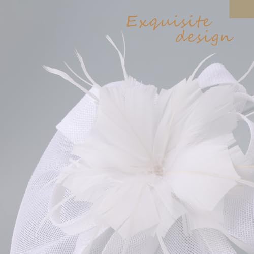 Image of DRESHOW Fascinators Hat Feather Headband Women's Fascinators Tea Party Headwear with Clip Flower Head Band for Girls & Women