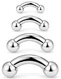 SCERRING 4PCS 2G 4G 6G 8G PA Ring Bent Curved Barbell Internally Threaded Monster Screwball Rings 316L Surgical Steel Body Piercing Jewelry Bar Length 16mm Silver