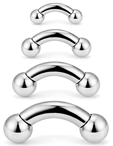 SCERRING 2-4PCS PA Ring Bent Curved Barbell Internally Threaded Monster Screwball Rings 316L Surgical Steel Body Piercing Jewelry 2G 4G 6G 8G