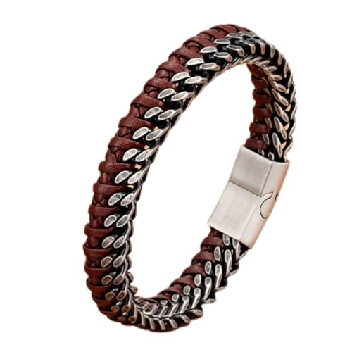 Bracelet cuir tressé hommes double chaîne boucle magique pour style quotidien chic