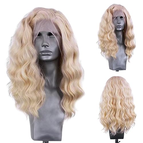 RONGDUOYI RDY Free Part BLonde Short Curl Wave Bob Hair Synthetic Wigs Heat Resistant Glueless Natural Hairline Shoulder Length Loose Wavy 150% Density Wigs Party Makeup Wear Hair 16 Inch