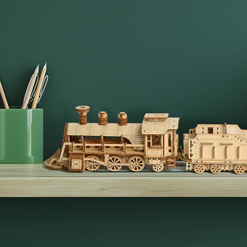 Foyucool 3D Wooden Puzzles, DIY Puzzle Model Kits, 282 Pieces Wooden Models for Adults to Build, Home Decor Perfect Birthday Christmas Souvenir Gift, Train