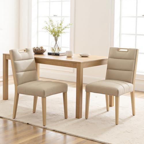 DAYALANE Set di 2 Sedie da Pranzo in Ciniglia Sedie da Cucina con Maniglia Poltroncine da Pranzo con Schienale Alto Sedie Imbottite con Gambe in Legno per Cucina/Soggiorno/Ristorante/Studio, Beige