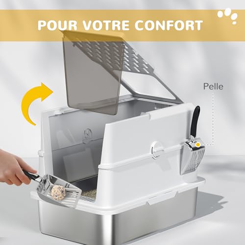 Bac à litière pour chat fermé en acier inoxydable durable PawHut - 8