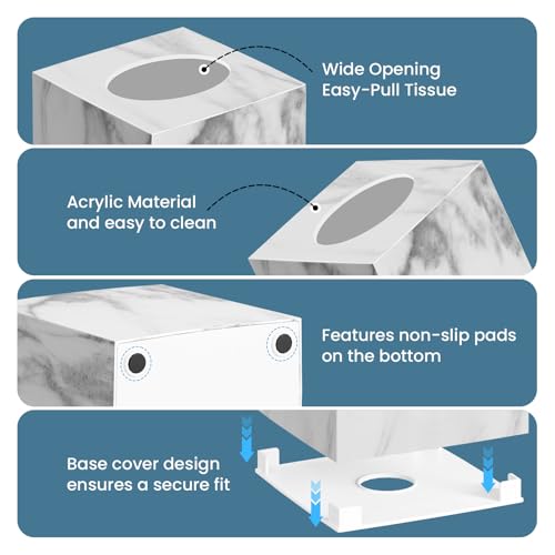 2 Pack Marble Tissue Box Cover, Square Acrylic Tissue Holder, Decorative Facial Tissue Box Vessel Cube Paper Organizer Dispenser for Bathroom Office, Night Stand, Desk, Car, Vanity, Countertops by Chintu - Image 2