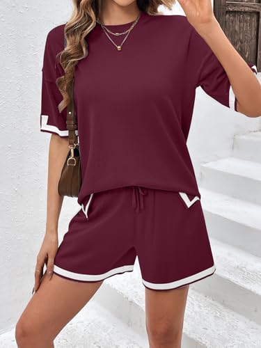 Image of Ekouaer Womens Knit Lounge Set 2 Piece Sweater Sets Short Sleeve Sweatsuit Pullover Tops