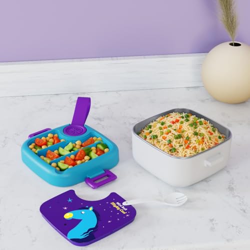 Image of Darkpyro Colorful Kids Bento Lunch Box Set with Compartments | BPA-Free, Microwave & Dishwasher Safe, Includes Utensils and Cute Lid Design | Ideal for School & Travel Meals - Purple