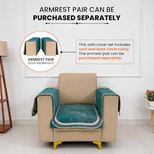 Image of Homerz Premium Chenille Fabric Sofa Cover | Soft, Durable & Dustproof | Decorative Couch Cover (Ghoomar Teal, 1 Seater, Only Seat Cover)