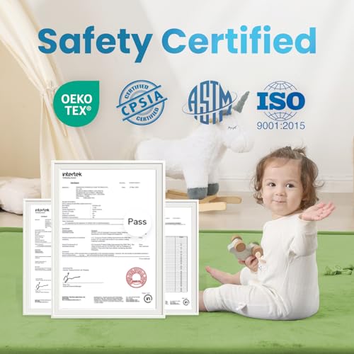 Image of 1.3 inch Thick Baby Play Mat for Floor, 39x59 Foam Tummy Time Mat, Padded Support Soft Plush Nursery Rug for Infant Kids Toddler Crawling Kick Activity (Olive Green)