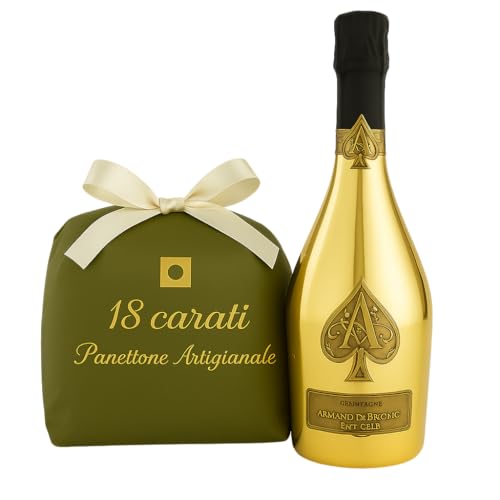 Armand de Brignac | Champagne Brut Gold 12,5% Vol. 0,75l | Velvet Bag Original | Panettone Clásico Milanese 18 Quilates 1 kg | Combo Regalo Lujo | Champán y Dulce Tradicional