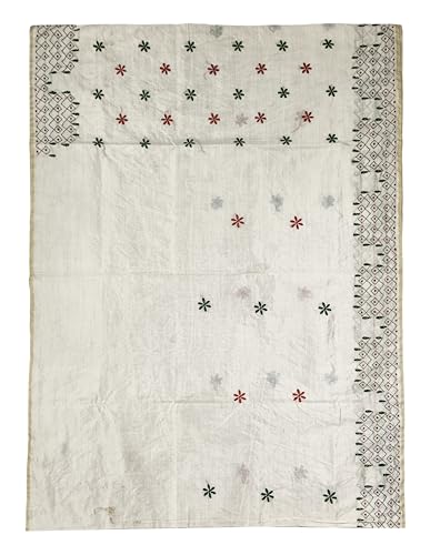 Image of SHRISTI CLOTHINGS Women's Hand Embroidered Cotton Silk Kantha Stitch Saree with Blouse Piece (SB4200924 OFFWHITED91)