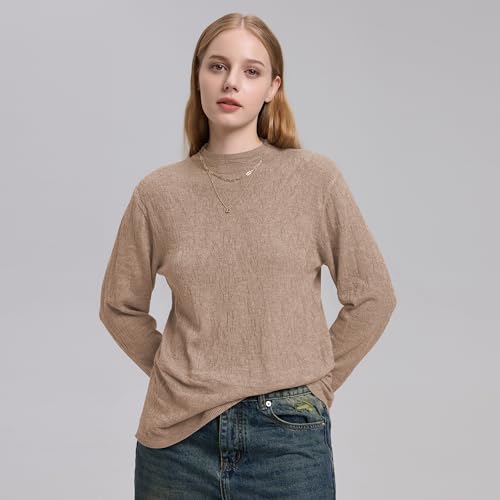 Women's Lightweight Mock Turtleneck Pullover Lady Solid Color Irregular Texture Long Sleeve Ribbed Knit Sweater4