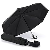 PERLETTI Paraguas Plegable Hombre Abre y Cierra Automático - Paraguas Antiviento Resistente Azul - Paraguas Cortaviento Ligero de Viaje con Mango Curvado - Diámetro 118 cm (Mango Curvado Negro)