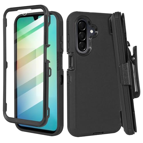 Jackpot Wireless Designed for Samsung Galaxy A26-5G Case with Built-in Screen Protector, Belt Clip Holster, Heavy Duty Shockproof Drop Protection Military Grade Cover with Kickstand (Black)