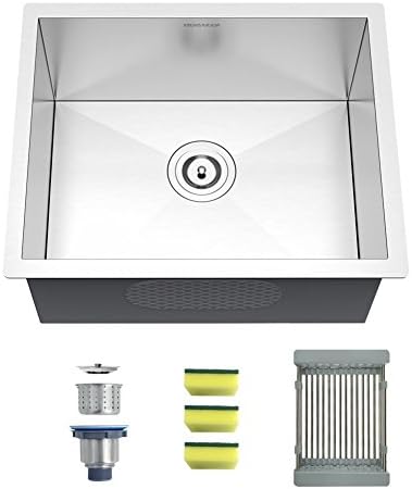 MENSARJOR 22 inch Undermount Single Bowl Kitchen Sink - 18 Gauge SUS304 Stainless Steel Sink, MUS2218S9