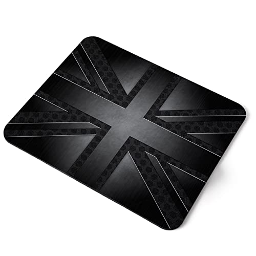 Computer Mouse Mat Pad - Grunge Black British Union Jack Flag Home Office PC Desk Accessory Flexible Fabric Top Large 5mm Laptop Desktop Printed Art Ergonomic #21663