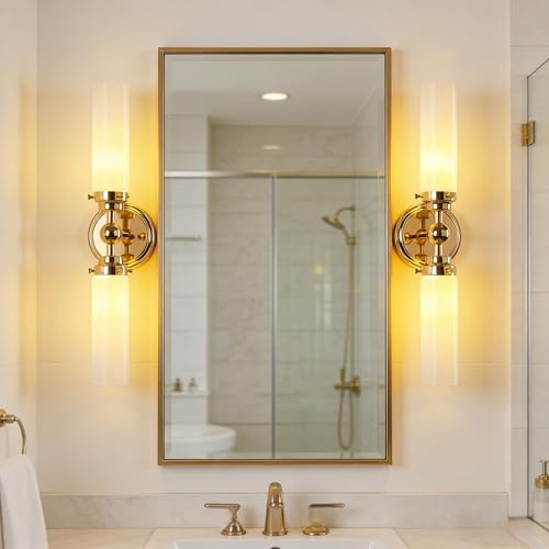 Spherical Steel Sconce, Modern Silhouette, Steel Construction, Spherical Detail, Bathroom Sconce, 5" Dia x 20.6" H (Brass) by Generic - Image 2