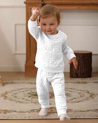 Image of Jecson Baby Girl Clothes Toddler Outfits Quilted Heart Sweatshirt & Jogger Pants Fall Winter Sweatsuit 2Pcs Sets 3M-4T