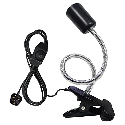 Clip on Desk Light Socket, Metal Clip on Light, Flexible Neck Clip Lamp Holder, 220CM Clip on Bedside Light, E27 Clamp Lamp for Reading, Indoor Plant Light, Black Dimmable (No Bulb) Cover