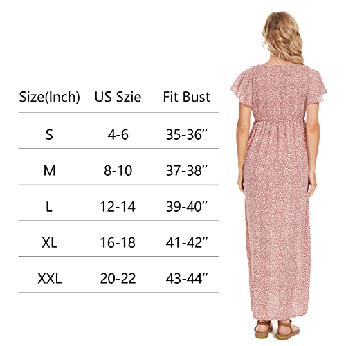 Floral Print V Neck Maternity Dress For Baby Shower Photoshoot Summer Causal, Boho Smocked Flutter Sleeve Split A Line Dress #TOP5