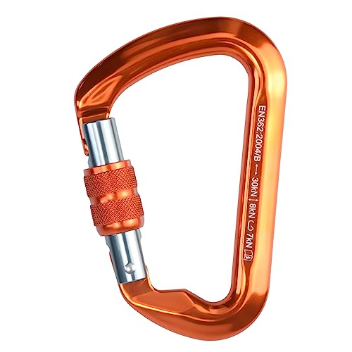 SEPEAK UIAA CE 30kN Locking Climbing Carabiner, Professional Heavy Duty Screwgate Clip for Outdoor Climbing, Mountaineering, Rappelling, Camping, Hiking, Large D Carabiner Hook/6744lb,4pc,Orange by S.E.PEAK - Used condition - Image 2