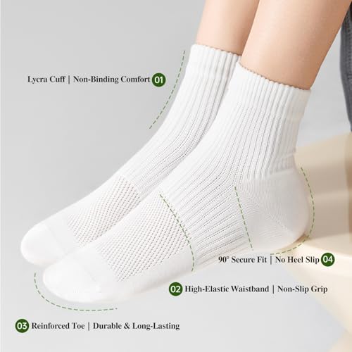 جوارب قطنية متوسطة الطول مضادة للبكتيريا وماصة للرطوبة وجيدة التهوية بدون درزات عند الأصابع للنساء من زولي® (عبوة من 6 أزواج) - مزيج من الرمادي الفاتح وبينك وأزرق سماوي ولافندر وأخضر مينت وأصفر كريمي