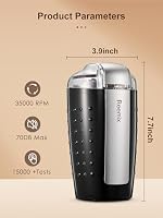 Reemix Elektrische Kaffemühle, 100g Füllmenge, Kaffeemühle und Gewürzmühle in Einem, Edelstahl Klinge, leise Kaffeemühle mit sauberer Bürste und Löffel, Schwarz (Schwarz) – Ansicht 6