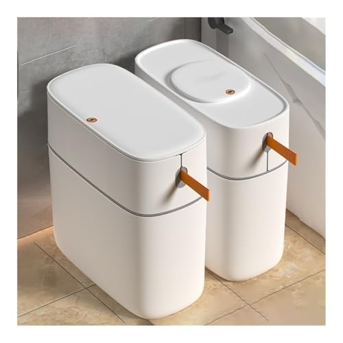 Caneca de basura pequeña redonda con tapa para baño miniatura 3