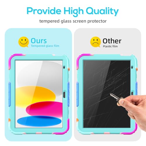 BLOSOMEET iPad Case for 11th/10th Generation 11''/10.9'' with Tempered Glass Screen Protector, Full Body Dropproof iPad Cover 2025/2022 with Stand Pen Holder & Hand Shoulder Strap, Turquoise by BLOSOMEET - Image 3