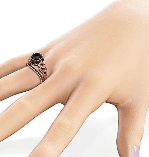 Sunargi 3 Ct Round Cut Onyx Black Diamond Flower Design Bridal Wedding Ring Set For Women In 925 Sterling Silver 14K Rose Gold Finish Rhodium Plated (11) #TOP1
