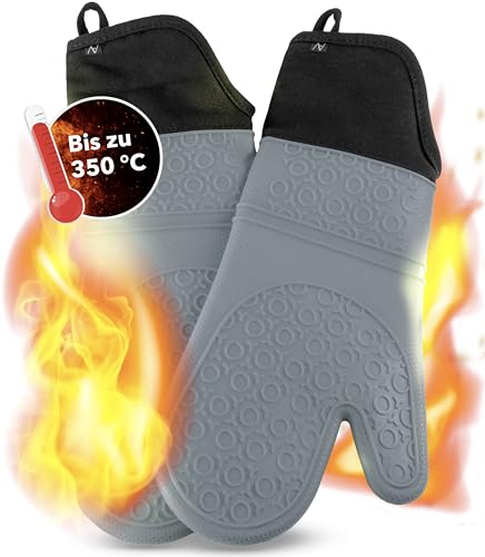 AVANA Silikon Ofenhandschuhe Hitzebeständige Anti-Rutsch Kochhandschuh mit weichem Baumwoll-Innenfutter bis zu 350°C Handschuhe für Kochen und Backen - Grau