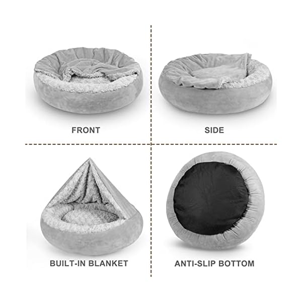 JOEJOY Small Dog Bed Cat Bed with Hooded Blanket, 23/26 Inch Donut Round Cozy Cuddler Washable Calming Dog Burrow Cat Cave Anti-Slip Puppy Bed Orthopedic Warm Cushion Pet Bed for Indoor Dogs Cats Grey JOEJOY Small Dog Bed Cat Bed with Hooded Blanket, 23/26 Inch Donut Round Cozy Cuddler Washable Calming Dog Burrow Cat Cave Anti-Slip Puppy Bed Orthopedic Warm Cushion Pet Bed for Indoor Dogs Cats Grey