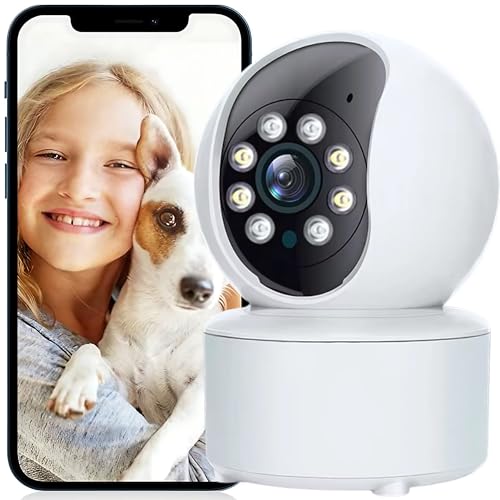 Cámara Vigilancia WiFi Interior - camaras vigilancia domicilio wifi con sensor de movimiento, visión nocturna - cámara vigilancia interior con grabacación continua, nofiticaciones, alarma, luces LED